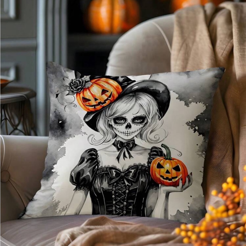 Halloween Decor Beautiful Witch Pillow Cover 18”X18”